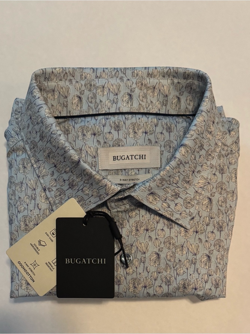 BUGATCHI Men’s Blue/Gray Floral OoohCotton Long Sleeve Button-Up Shirt XL - Picture 6 of 8